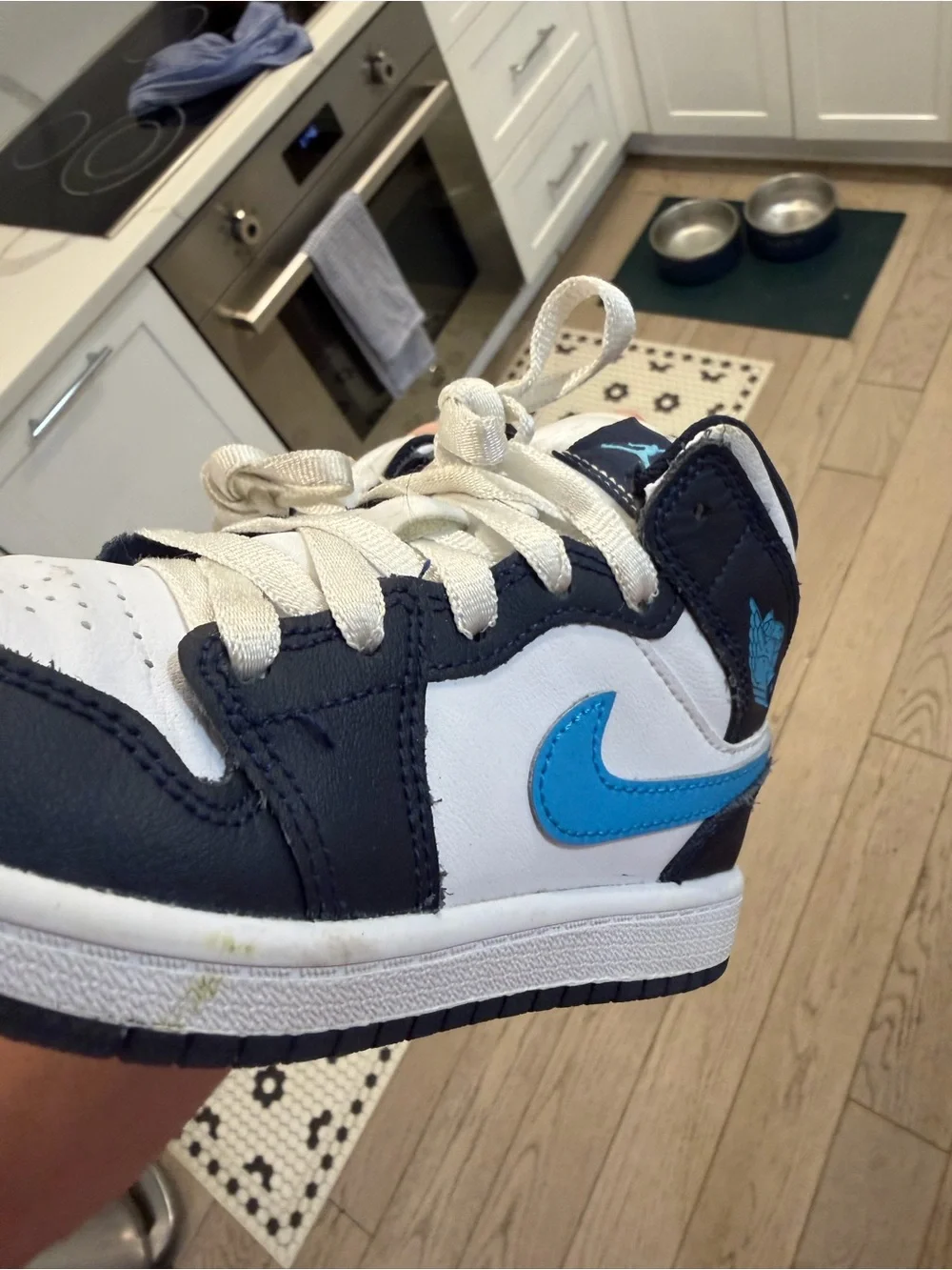 Jordan Kids' High-Top Sneakers in White, Navy & Bright Blue Kids 13